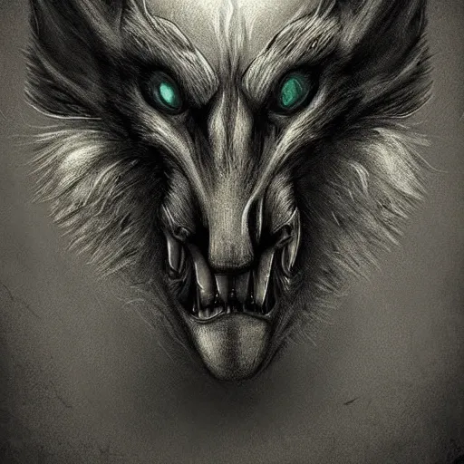 Image similar to Head wolf character, artwork by Antón Semenov