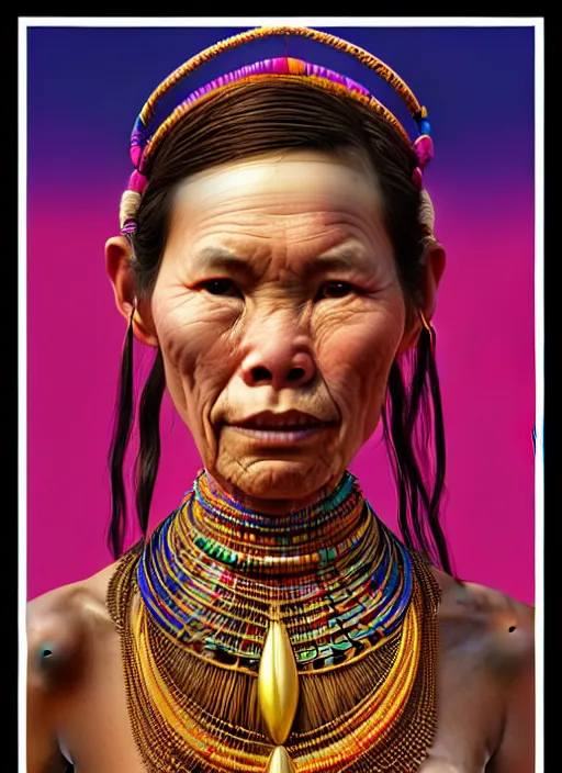 Image similar to portrait of catriona balfe as a kayan tribe woman with gold neck rings, hyper detailed ultra sharp trending on artstation, colorful, psychedelic, ornate, intricate, digital painting, concept art, smooth, sharp focus, illustration, art by artgerm and greg rutkowski and h. r. giger, 8 k