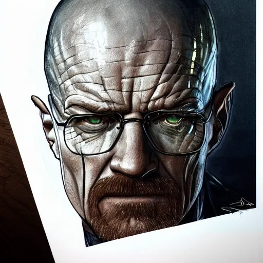 Prompt: a sketch of walter white as venom the symbiote | venom movie | ~ ~ cinematic ~ ~ lighting | award - winning | closeup portrait | by donato giancola and mandy jurgens and charlie bowater | featured on artstation | pencil sketch | sci - fi alien