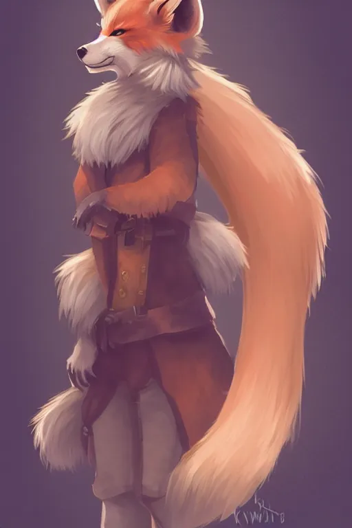 Image similar to an anthropomorphic medieval fox with a fluffy tail, backlighting, trending on artstation, digital art, furry art, trending on furaffinity, fantasy art, by kawacy