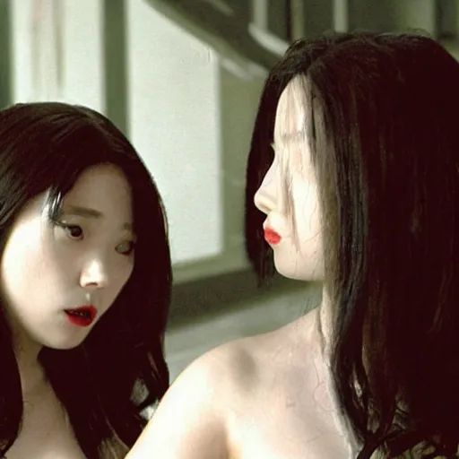 Image similar to film still, two vampires kissing, directed by park chan - wook