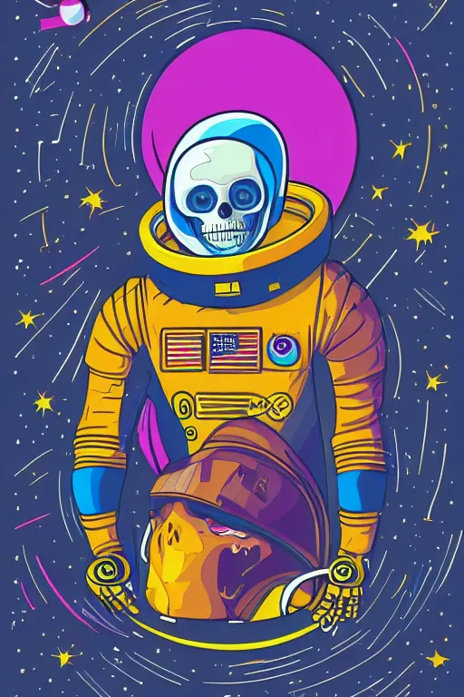 Image similar to portrait of a astronaut skeletor, art by steve simpson, sticker, colorful, illustration, highly detailed, simple, smooth and clean vector curves, no jagged lines, vector art, smooth