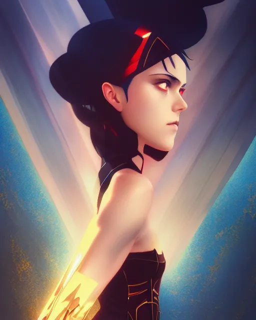 Prompt: kill la kill key visual, balanced composition, dramatic lighting, heroic poses, realistic reflection, charlie bowater, gustav klimt, octane render, 4 k, high detail, by tom bagshaw, powerful