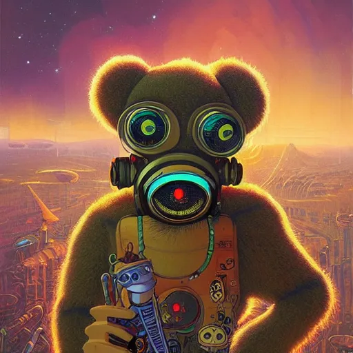 Image similar to cheburashka god futurama furry cyberpunk apocalyptic portrait by gaston bussierre and charles vess and james jean and erik jones and rhads, inspired by rick and morty, epic, funny, huge scale, beautiful fine face features, intricate high details, sharp, ultradetailed