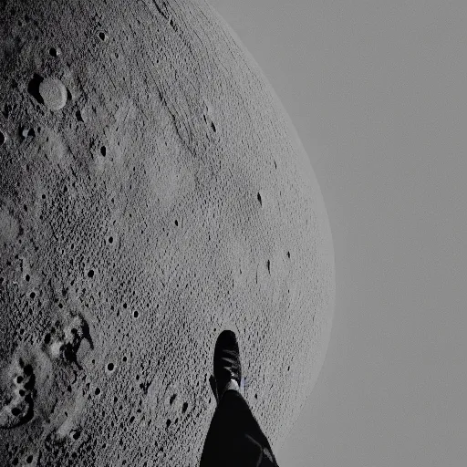 Image similar to cinematographic shot of a long haired man looking down the earth from the moon