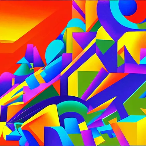 Image similar to a beautiful landscape in a Cubo-Futurism style, digital art