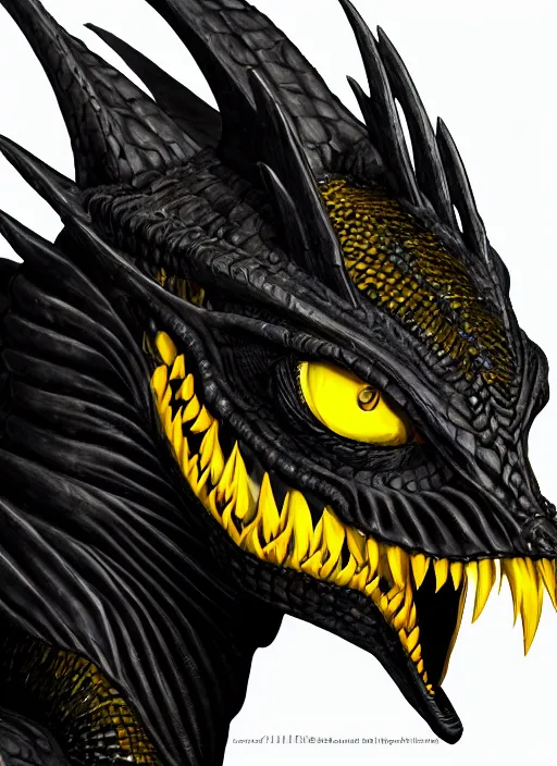 Prompt: closeup portrait of black dragon head with yellow eyes, ultra realistic, fantasy, magic, dnd,