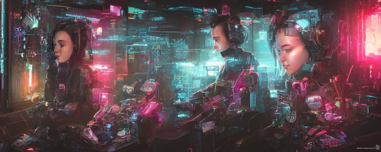 Image similar to portrait of a cyberpunk sci-fi artificual intelligence machine, third person, D&D, sci-fi fantasy, intricate, hologram colors , highly detailed, art by Range Murata, highly detailed, isometric 3d, octane render, bright colors, digital painting, trending on artstation, sharp focus, illustration style of Stanley Artgerm,