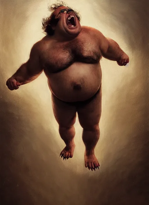 Prompt: Portrait of Fat Danny Devito with his belly sticking out as The Wolverine (2013), Hes screaming at the rain in the middle of the night road on his knees, He has Wolverine Claws, realistic, detailed, 4k by Greg Rutkowski Mark Arian trending on artstation