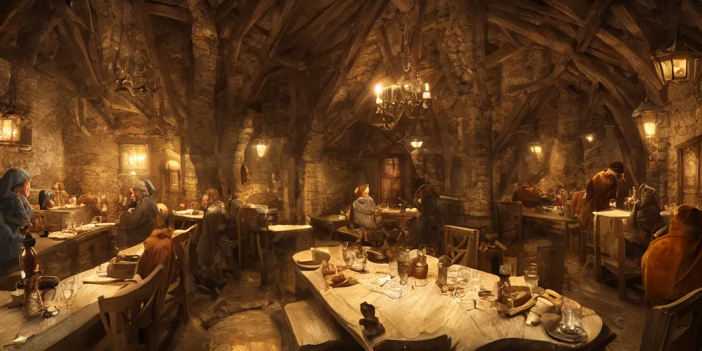 Prompt: an medieval tavern created movie directed by director Roy Andersson movie by artgem lau , WOP, Andrey Surnov, Jessica Rossier, cgsociety, 8k