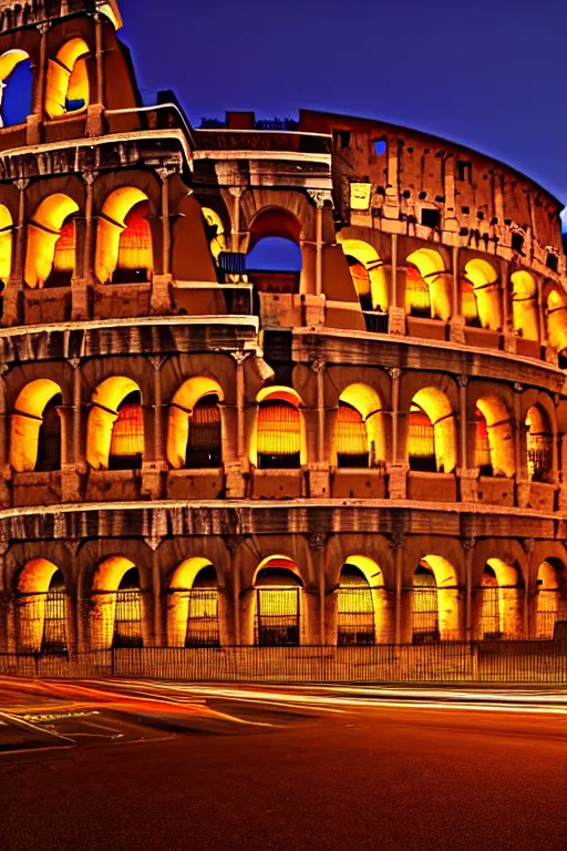 Prompt: neon streets of rome colosseum, 4 k, award winning photo