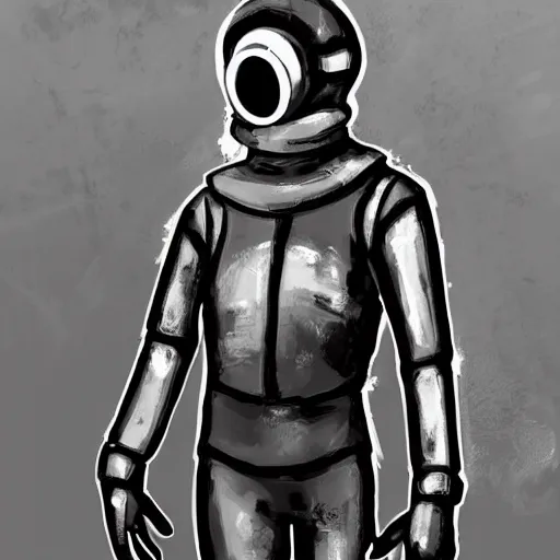 Prompt: teenager wearing a futuristic boiler suit and gas mask, stylised!!! painting, highly detailed, digital art, trending on art station, aesthetic