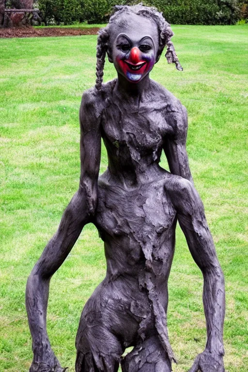 Image similar to A Rodin iron sculpture of creepy clown girl