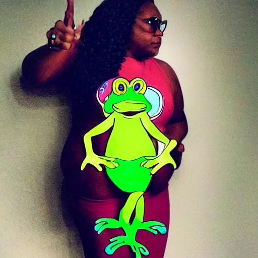 Prompt: Snoop Dogg. Curvy Female body. FROG.