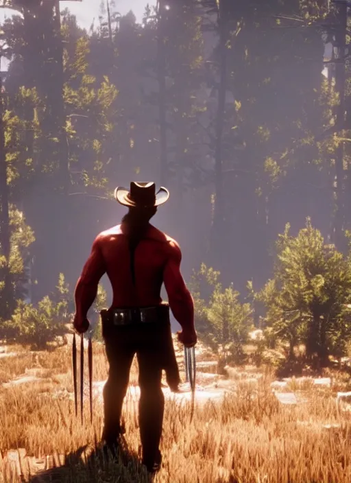 Prompt: film still of wolverine in red dead redemption 2 ( 2 0 1 8 video game )