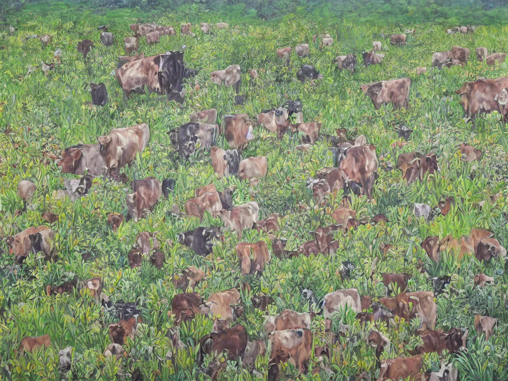 Image similar to until the cows come home plantscape. painting by aoshima chiho