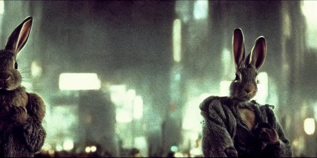 Image similar to a rabbit in the movie bladerunner, screenshot