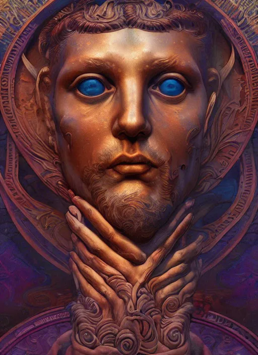 Image similar to roman emperor, wooden art nouveau swirls, subsurface scattering, in the style of james jean and tomasz alen kopera, mystical colors, rim light, beautiful lighting, 8 k, stunning scene, raytracing, octane render, trending on artstation