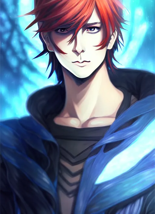 Image similar to anime portrait of jace beleren from magic the gathering as handsome man, ilya kuvshinov, anime, pixiv top monthly, trending on artstation, cinematic, danbooru, zerochan art, kyoto animation