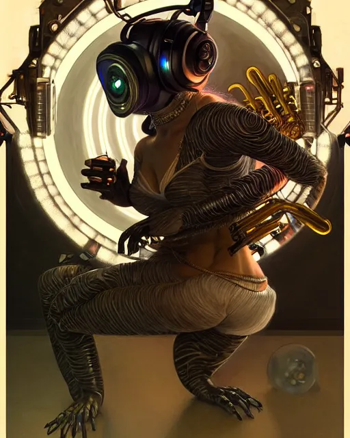 Prompt: cyborg dj raccoon mixing on stage, diffuse lighting, fantasy, intricate, elegant, highly detailed, lifelike, photorealistic, digital painting, artstation, illustration, concept art, smooth, sharp focus, art by john collier and albert aublet and krenz cushart and artem demura and alphonse mucha