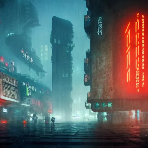 Prompt: ra matte painting about a misty, cyberpunk chinese city burned in because of techno - techpunk themed art. style of blade runner 2 0 4 9. trending on zette with piotr jabłonski and