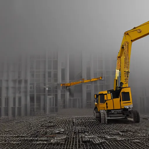 Image similar to a construction site half engolfed in fog 3 d render