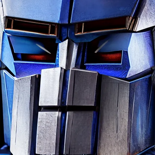 Image similar to optimus prime with realistic human eyes, 8k, sharp, super detailed, extremly realistic