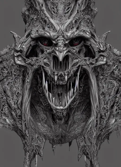 Prompt: a 3 d render of a demonic creature, symmetrical features, detailed, intricate details, dark, atmospheric, hyper - detailed, trending on artstation
