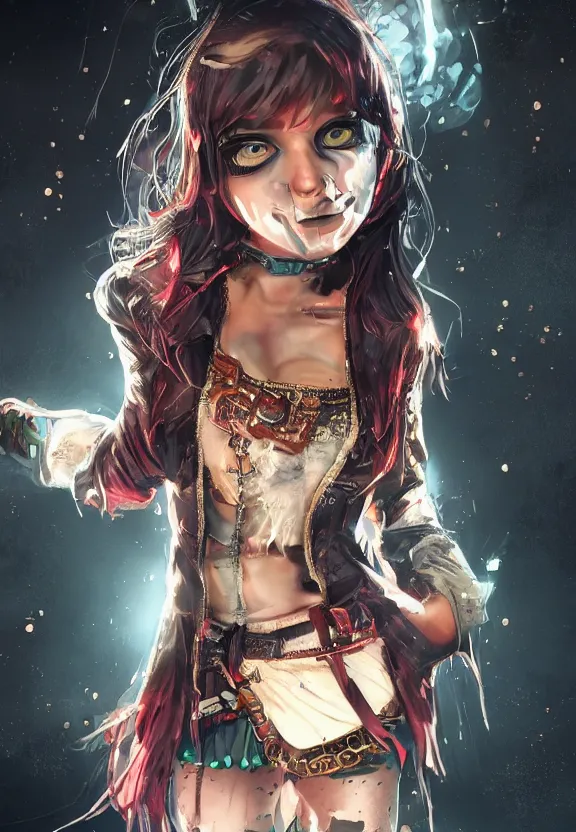 Prompt: full body illustration of a girl with eyes that burn like cigarettes wearing a mini skirt and a long jacket with fingernails that shine like justice, dramatic lighting, photorealistic, full body portrait, detailed anatomy, extreme detail, 4 k, colorful, confident, character concept art by artgerm and ben lo, octane render, detailed face, f / 2. 8