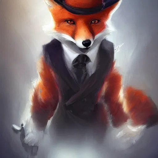 Prompt: A digital painting of a Fox with a mafia hat a Black Tie on a white Shirt, by Stanley Artgerm Lau, frank frazetta, Rossdraws, James Jean, gerald brom, Andrei Riabovitchev, Marc Simonetti, and Sakimichan, trending on artstation--cfg_scale 8