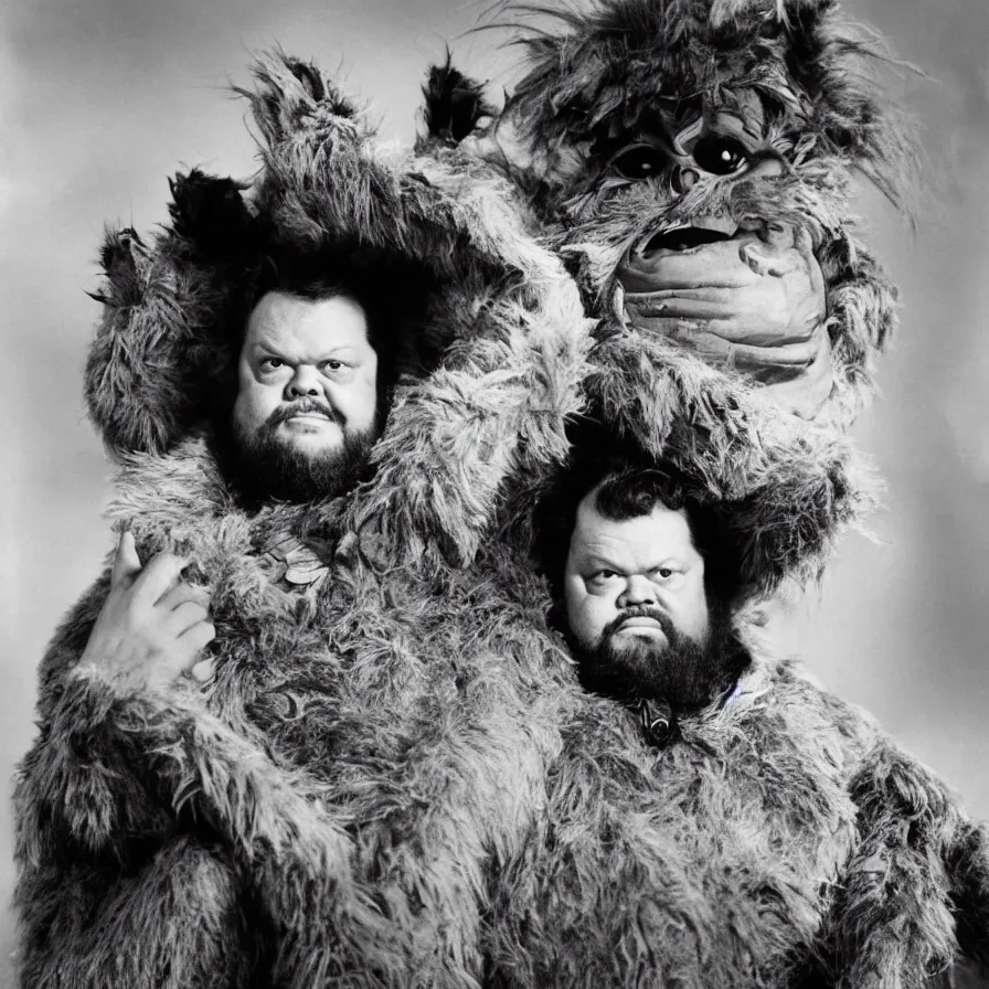 Prompt: An Annie Leibovitz portrait of Orson Welles in a Where the Wild Things Are costume