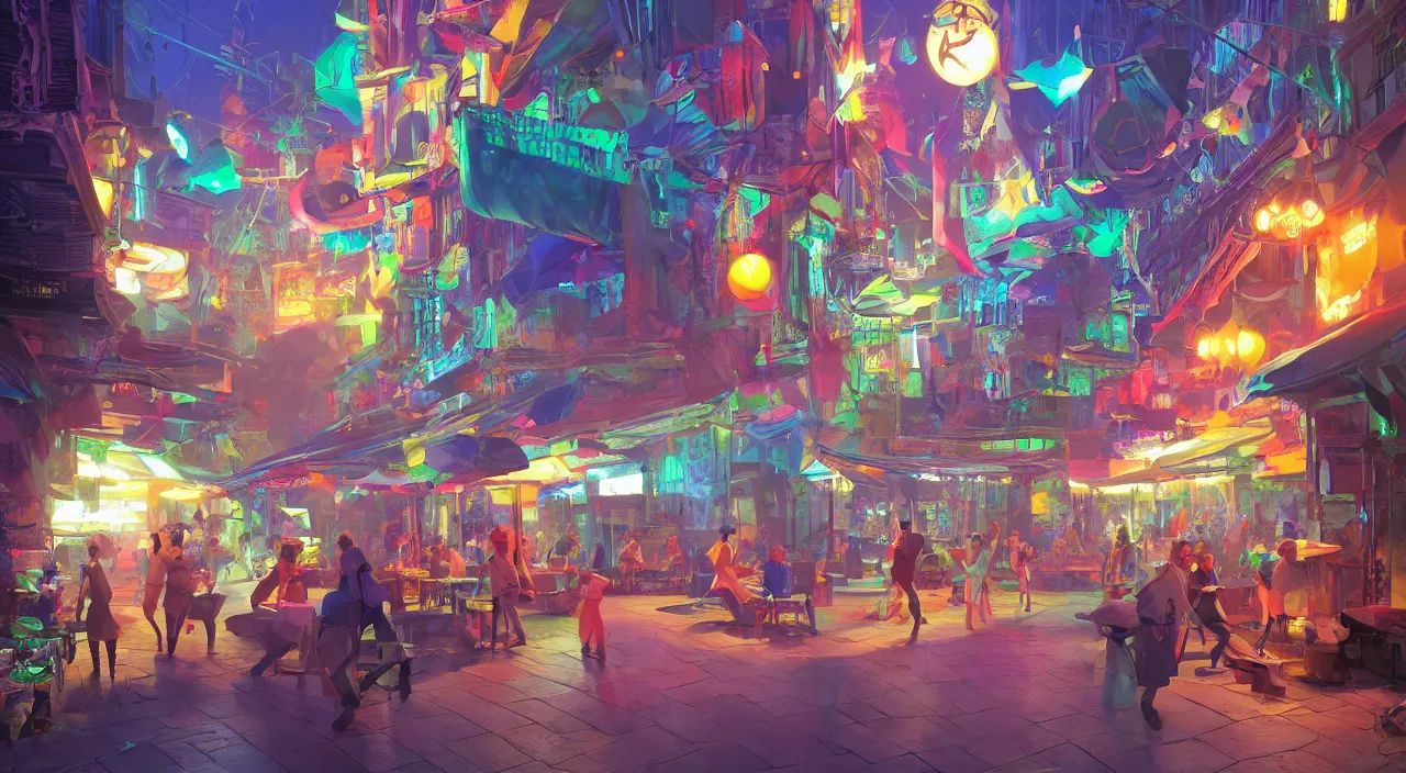 Image similar to bazaar zouk oriantal multicolorful sky shine place mosquet painting stylized digital video game icon global illumination ray tracing 8 k hd resolution, by ilya kuvshinov and cushart krentz and gilleard james