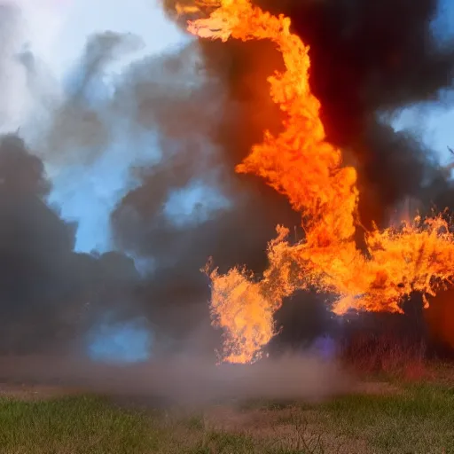 Image similar to the world on fire after a gender reveal went wrong, 4 k, ultra realistic photo