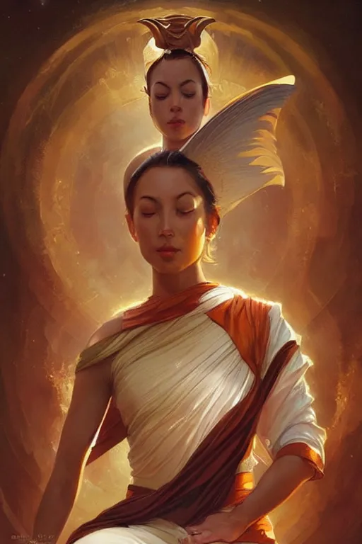 Image similar to space, buddhism, taoism, painting by greg rutkowski, j. c. leyendecker, artgerm