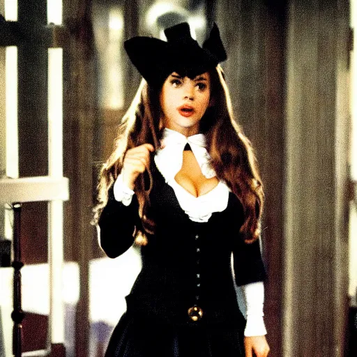 Image similar to film still of sofia vergara as a gothic schoolgirl, directed by quintin tarantino.