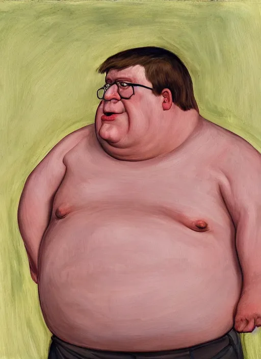 Prompt: Real life Peter Griffin, painted by Lucian Freud, highly detailed, 8k