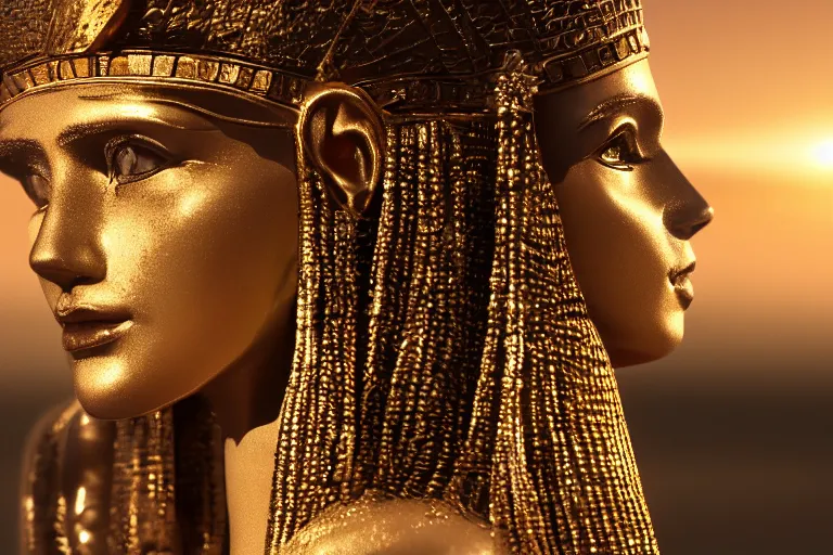 Image similar to a beautiful award winning photo of Cleopatra, golden hour, very detailed and sharp, 4k cinematic