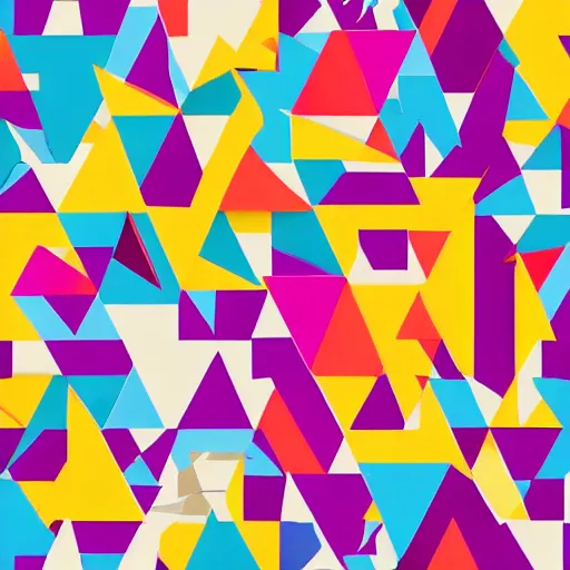 Prompt: a 9 0 s style geometric pattern design, bright colors, very sharp details, painted look, shapes and colors.