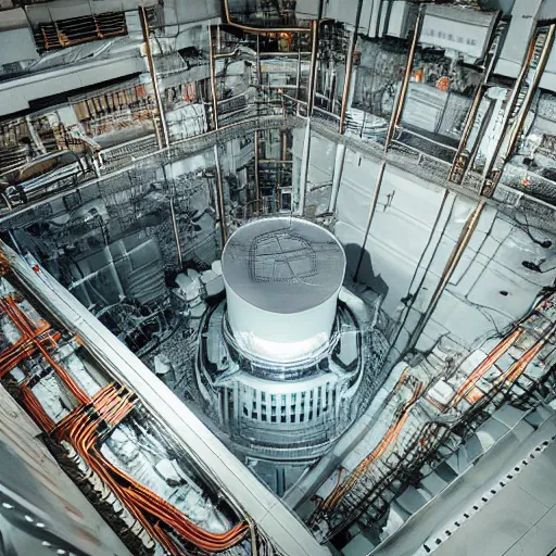 Image similar to photo of an inside nuclear power plant at night birdseye view inception cinematic