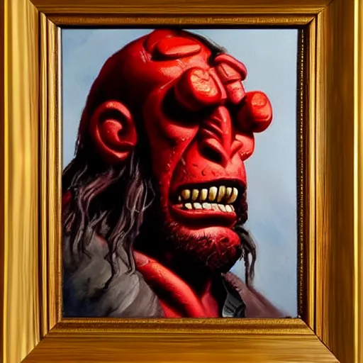 Image similar to Oil painting of Hellboy very detailed 4K quality
