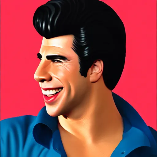 Image similar to a portrait of a beautiful John Travolta from Grease (1978), smiling, Edward Hopper style, clear eyes, illustration, soft lighting, soft details, painting oil on canvas, octane render, HDR, trending on artstation, 4k, 8k, HD