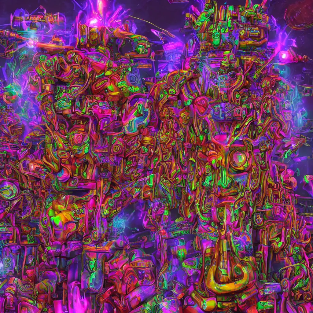 Image similar to psychedelic totems of rebellion in the cyber world, 16K ultra-realistic 3D, crying engine
