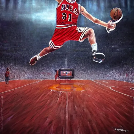 Prompt: hyperrealistic mixed media high resolution painting of Danny DeVito slam dunk Chicago bulls, stunning 3d render inspired art by István Sándorfi and Greg Rutkowski and Unreal Engine, perfect facial symmetry, dim volumetric lighting, 8k octane beautifully detailed render, full body shot, post-processing, extremely hyper-detailed, intricate, epic composition, highly detailed attributes, highly detailed atmosphere, cinematic lighting, masterpiece, trending on artstation, very very detailed, masterpiece, stunning, flawless completion, lifelike texture, perfection,