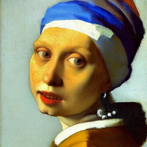 Prompt: a orange cat with a pearl necklace by jan vermeer, oil painting ， highly detailed ， headshot, 8 k