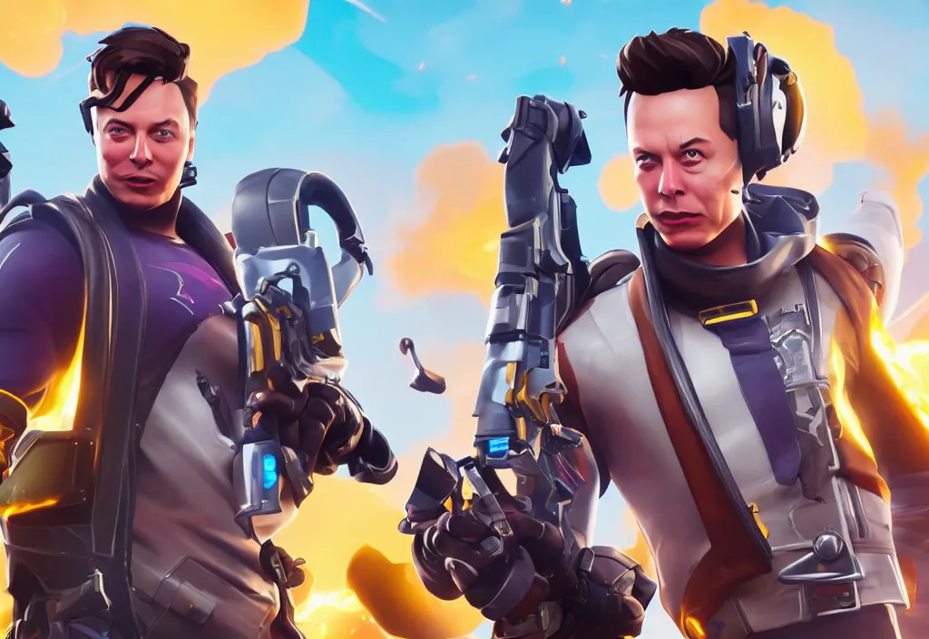 Image similar to elon musk as a fortnite character, cinematic, detailed