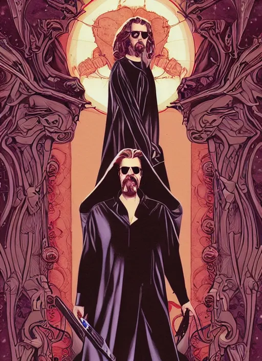 Image similar to big lebowski as a vampire queen, science fiction comic illustration by sana takeda and jenny frison, intricate, stunning inking lines, hyper detailed, 4 k, hd, award winning, photorealistic