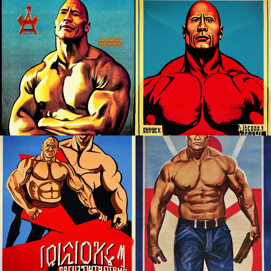 Prompt: Dwayne Johnson in a Soviet Communist Propaganda poster, 20th century