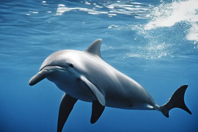 Image similar to a beautiful National Geographic photo of a dolphin with antlers