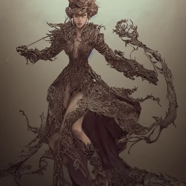 Image similar to the portrait of the lawful evil sorceress personified as an absurdly beautiful, graceful, elegant, sophisticated, mature woman, an ultrafine hyperdetailed illustration by kim jung gi, irakli nadar, intricate linework, bright colors, octopath traveler, final fantasy, unreal engine 5 highly rendered, global illumination, radiant light, detailed and intricate environment