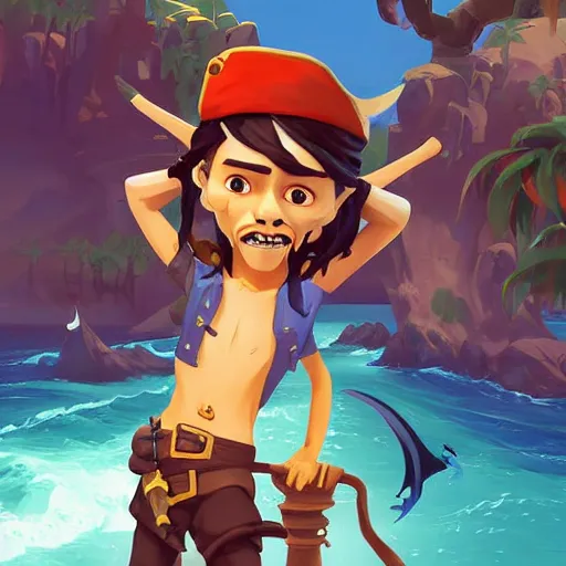 Image similar to painting jack the pirate on sea of thieves game avatar hero mermaid smooth face median photoshop filter cutout vector behance hd by jesper ejsing, by rhads, makoto shinkai and lois van baarle, ilya kuvshinov, rossdraws, illustration, art by ilya kuvshinov and gustav klimt